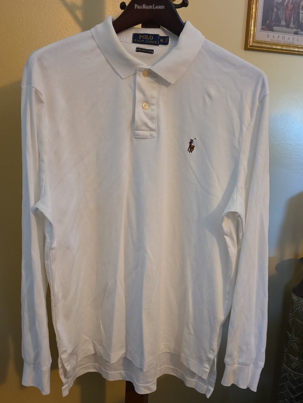 Ralph Lauren White Long-Sleeve Polo with Colored Pony Logo